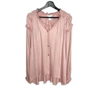 Sundance Soft Pink Ruched Trim Long Sleeve Flowy Top Small